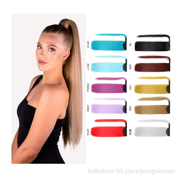 Long Straight Ponytail Hair Synthetic Ombre Mixed Color Straight Synthetic rainbow Ponytail Wrap Around Magic Paste Ponytail